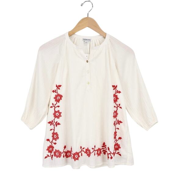 NWT Crewcuts Girls Embroidered Popover Dress In Airy Gauze Red Ivory Size 6 - Picture 2 of 9